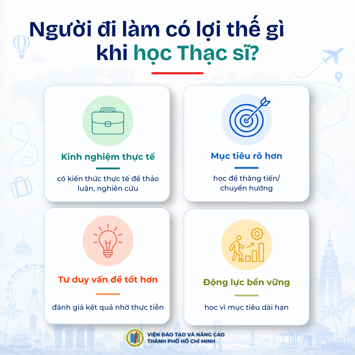 Người đi làm có lợi thế khi học thạc sĩ nhờ kinh nghiệm thực tế mục tiêu rõ tư duy vấn đề và động lực dài hạn